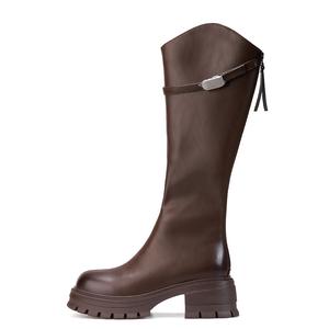 Высокие сапоги на каблуке 6 см женские Joy&Mario, коричневый