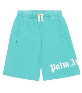 Хлопковые шорты с логотипом Palm Angels Kids, Turquoise White