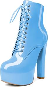 Женские ботильоны Esvowido с платформой, массивным каблуком, высоким каблуком, круглым носком, сексуальные шнуровки, короткие ботинки с боковой молнией, Light Blue
