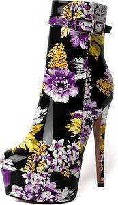 Женские ботильоны WAYDERNS для свиданий с молнией, с круглым носком, модные, лакированные, на платформе, шпилька, высокий каблук 15 см, Purple Flower