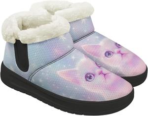 Мини-сапожки для женщин с мехом, зимние снегоходные сапоги на меховой подкладке, противоскользящие, теплые зимние обувь, устойчивая к пятнам Chririnla, Dreamy White Cat