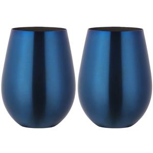 Бокалы для вина из нержавеющей стали, упаковка из 2 штук — бокалы для вина с двойными стенками и вакуумной изоляцией для кофе, вина и коктейлей (синие) FeelGlad