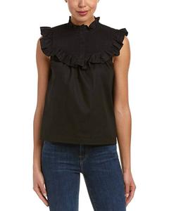 Блузка Hera из хлопковой вуали без рукавов с оборками черного цвета Rachel Zoe