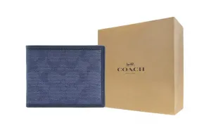 COACH Кожаный бумажник с жаккардовым полотном и миниатюрным держателем для карт мужской темно-синий, Gift Box Set (Basic Set+Yellow Box)