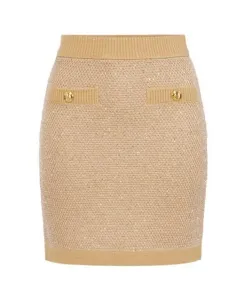 Вязаная юбка с пайетками Elisabetta Franchi, бежевый