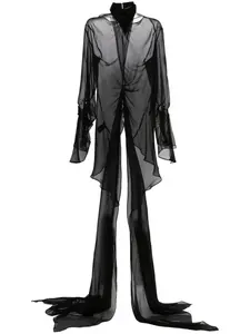 Шелковый топ с драпировкой Mugler, черный