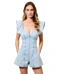 Женский структурированный комбинезон с застежкой-молнией спереди и рукавами-крылышками в складку Modenaire, синий