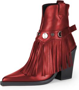 Женские классические ботильоны FOWT с заостренным носком, кисточками, на высоком толстом каблуке, с задней молнией, для вечеринок и выпускного, размеры 4-16 US, Red