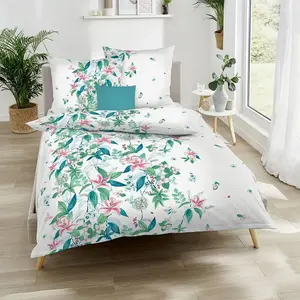 Постельное белье Seersucker Jungle Lilies Turquoise 155x220 см + 80x80 см Kaeppel