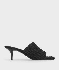 Мюли Loren на фактурном каблуке-рюмочке Charles & Keith, цвет Blacktextured