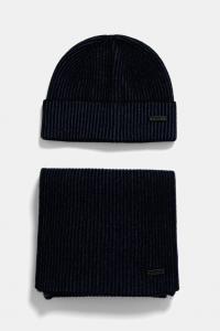 Шапка и шарф из смесовой шерсти Boss, темно-синий