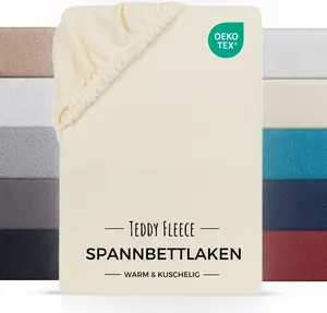 Зимняя простыня на резинке из флиса Тедди 100x200 см, кремовая Carpe Sonno