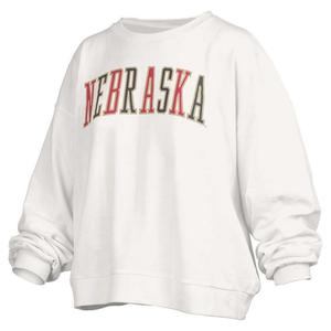 Женский свободный пуловер с длинным рукавом Pressbox Nebraska Huskers Janise длиной до талии, цвет Neb White