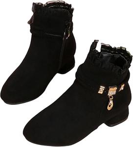 Зимние ботиночки для девочек из замши, с низким каблуком, боковой молнией, короткие сапожки, комфортные вестерн-бутсы, теплые уличные платьевые туфли Generic, #006