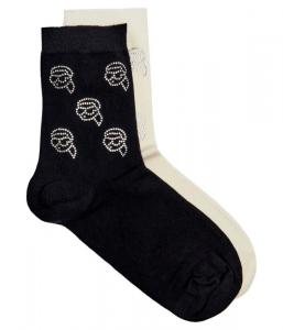 Носки женские Karl Lagerfeld хлопковые с принтом 2 пары, белый/черный