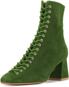 Женские ботильоны YDN Western Block с шнуровкой, среднем каблуке, заостренным носком и молнией, Olive