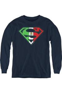 Футболка с длинным рукавом для детей "Супермен: Мексиканский щит" Gildan, темно-синий