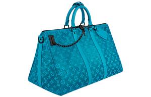 LOUIS VUITTON Кожаная дорожная сумка Keepall Triangle Monogram Mesh 50 цвета бирюзовый