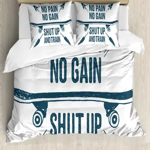 Пододеяльник ABAKUHAUS Fitness, скейтборд бохо, защита от клещей, подходит для аллергиков с наволочками, 155 см x 220 см - 80 x 80 см, темно-синий с белым