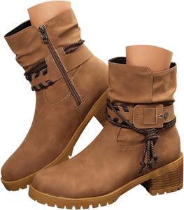 Generic Черные ковбойские ботинки для женщин, женские короткие ковбойские ботильоны с круглым носком, винтажные ботинки для верховой езды, на устойчивом каблуке, с молнией, нарядные ботинки