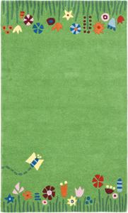 Ковер SAFAVIEH, 244 x 305 см, - Kids Collection - большой - Green & Multi, ручной работы из шерсти, дизайн с травой и цветами, идеально для спальни, игровой, детской, комнаты мальчиков и девочек (SFK751A)