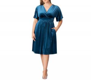 Женское коктейльное платье миди Angelic из бархата больших размеров с карманами Kiyonna, Teal topaz