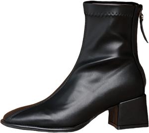 CsgrFagr Модная женская обувь Искусственная кожа Однотонные Осенние Короткие ботильоны на молнии С квадратным носком Толстая подошва Стиль на каблуке для женщин (Черный, 6.5)