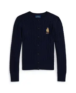 Детская поло кардиган с мишкой и мелкой резинкой для девочек 7-16 Polo Ralph Lauren, синий