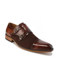 Мужские двухцветные лоферы с двойной пряжкой Double Monk Strap Gino Vitale, коричневый