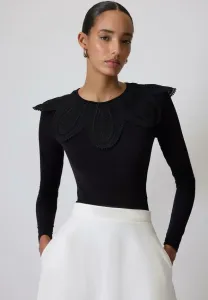 Топ с длинными рукавами, застегнутый на кнопки, с кружевом. Touché Privé, Black