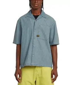 Мужская свободная рубашка с коротким рукавом из шамбрэ на пуговицах Camp Shirt G-Star Raw, синий