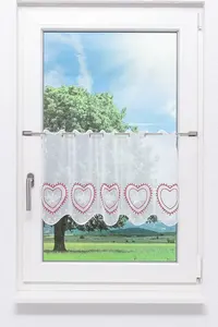 Штора для кафе, кружево Плауэн - сердце (Ш x В) 97,20 см * 40 см, красный/карминово-красный Plauener Spitze