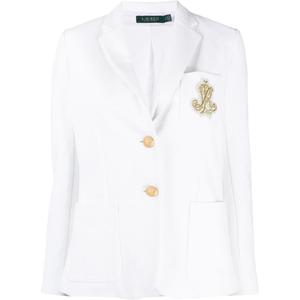 Однобортный блейзер с логотипом LAUREN RALPH LAUREN, белый