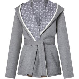 LOUIS VUITTON Реверсивное короткое пальто с капюшоном и запахом, Gray