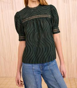 Блузка с короткими рукавами и кружевным воротником из Вирджинии, цвет «кипарис» Ulla Johnson, Cypress