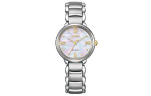 CITIZEN Световая подзарядка кварцевый механизм браслет из нержавеющей стали женские часы 28 мм розовый циферблат EM0927 87Y