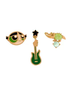 Набор из хрустальных эмалевых сережек-гвоздиков «Суперкрошки» с изображением лютика Girls Crew, gold