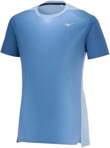 Мужская беговая футболка Mizuno J2MAB001, Dry Air Flow, премиум-класса, с коротким рукавом, светоотражающими элементами Aurora, из высокодышащего материала, синий