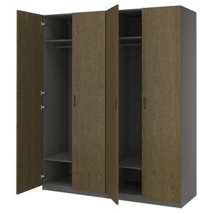Гардероб PAX/TONSTAD IKEA, 200x60x236 см, цвет dark grey/brown stained oak veneer