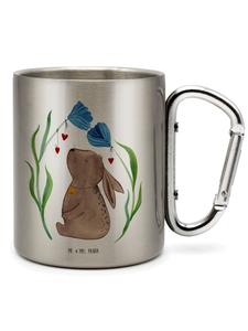 Кружка из нержавеющей стали с кроликом и цветком, без надписи, серебряная Mr. & Mrs. Panda