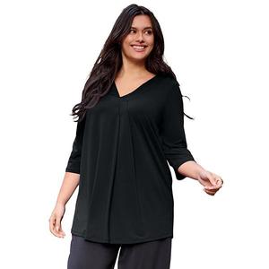 Женская туника с V-образным вырезом и складками спереди plus size Avenue, Black