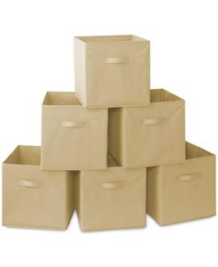 Набор из 6 складных тканевых контейнеров-коробок для хранения, розовые - 33 см, складные тканевые корзины для полок и органайзеров Casafield, цвет sand