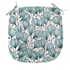 ABAKUHAUS Цветочная подушка для обеденного стула, садовые растения с рисунками, декоративная водонепроницаемая подушка с ремнями для кухонных сидений, 40 см x 40 см, морская пена, белый, черный