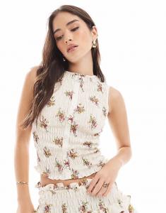 Присборенный лиф ASOS DESIGN с застежкой на пуговицы и принтом в мелкий цвет