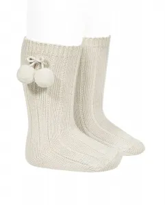 Высокие носки с помпонами Condor, коричневый