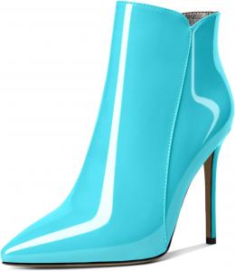 Женские ботильоны Soireelady на высоком каблуке-кубике с острым носком, на молнии, элегантные ботильоны на осень и зиму, Ocean-Blue