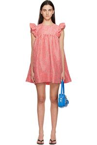 Ganni Красное мини-платье из жатой клетчатой тафты