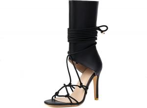 Женские летние ботильоны на шпильке, сексуальные, с шнуровкой и ремешками, кожаные, подходят для широкой стопы EDEELVEEYS, Black