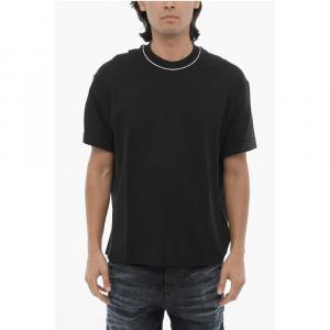 Однотонная футболка с круглым вырезом и рукавами-рубашками. Neil Barrett, Black