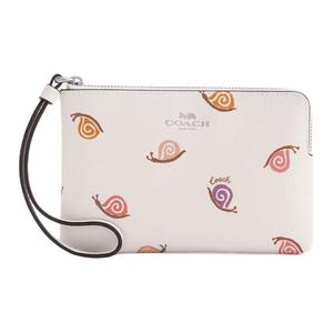 COACH Угловая молния с покрытием из переработанной кожи холщовая сумка запястная клатч малая женская серебристая